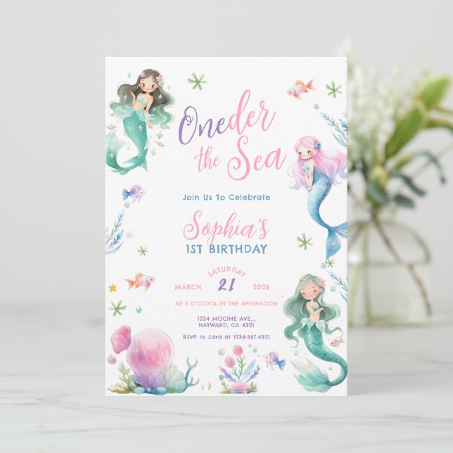 Invitation ONEder the Sea Little Mermaid First Birthday (Debout devant)
