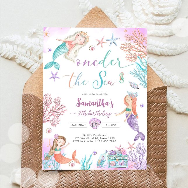 Invitation Oneder The Sea Mermaid Under The Sea 1st Birthday (Créateur téléchargé)