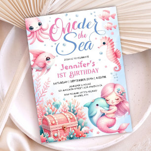 Invitation ONEder The Sea ! Petite Sirène rose 1er anniversai