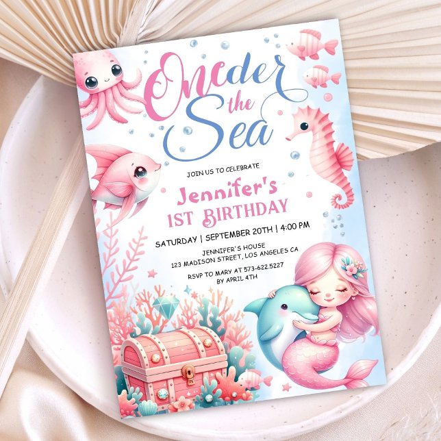 Invitation ONEder The Sea ! Petite Sirène rose 1er anniversai (Créateur téléchargé)
