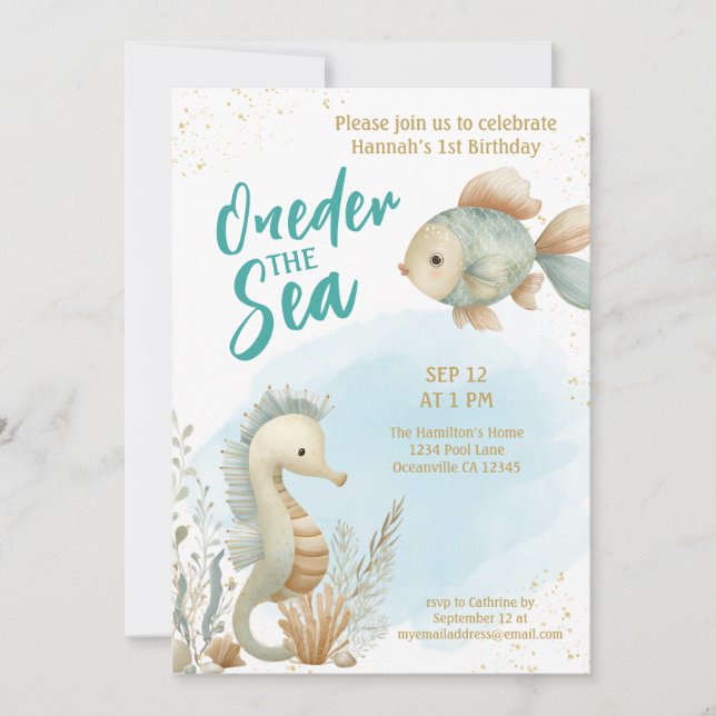 Invitation Oneder The Sea Summer Beach First Birthday  (Devant)
