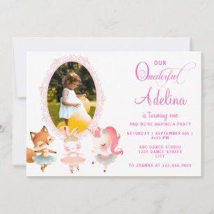 Invitation Onederder Cute Ballerina Animal 1er Anniversaire f