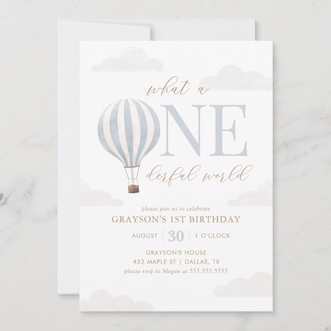 Invitation Onederder World Hot Air Balloon 1er anniversaire (Devant)