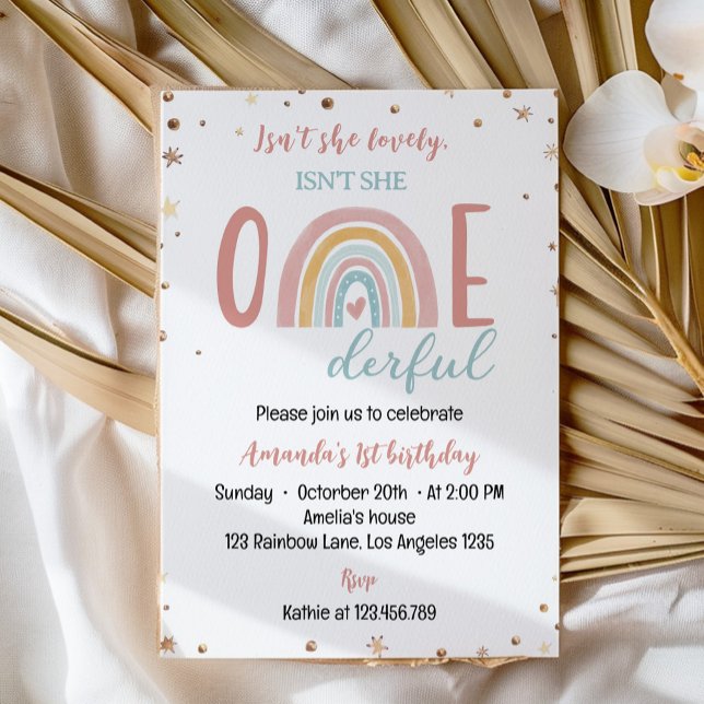 Invitation Onederful Boho Rainbow Anniversaire 1ère Invitatio (Créateur téléchargé)