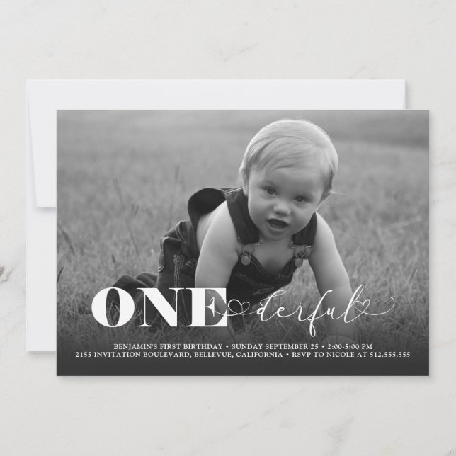 Invitation ONEderful Photo moderne 1er anniversaire (Devant)