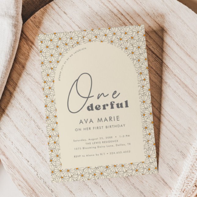 Invitation Onederful Retro Daisy Girls 1er Anniversaire (Créateur téléchargé)