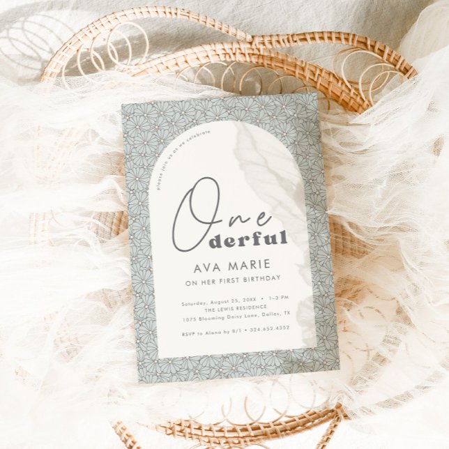 Invitation Onederful Retro Daisy Girls Mint 1er anniversaire (Créateur téléchargé)