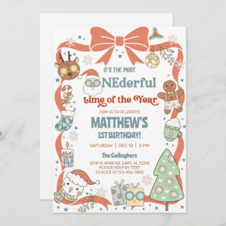 Invitation ONEderful time of the year Christmas 1st birthday.