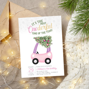 Invitation ONEderful Time Of The Year Voiture rose 1er annive