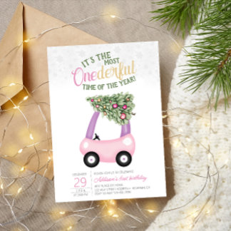Invitation ONEderful Time Of The Year Voiture rose 1er annive