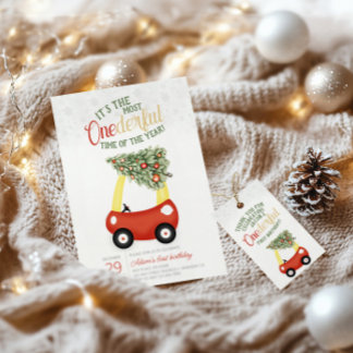 Invitation ONEderful Time Of The Year Voiture rouge 1er anniv