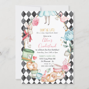 Invitation Onederland Alice Mad Tea Party Fille premier anniv