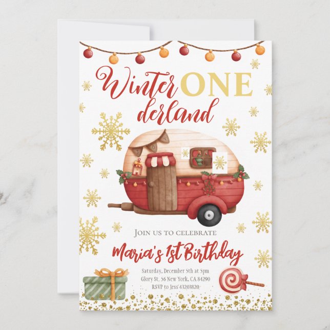 Invitation Onederland Anniversaire de enfant de camping de No (Devant)