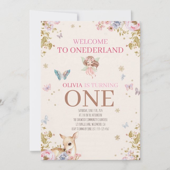 Invitation Onederland Conte de Fées Premier Anniversaire Fill (Devant)