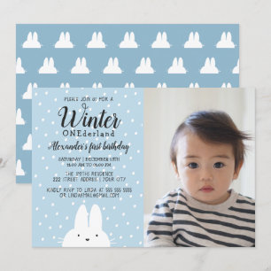 Invitation ONEderland d'hiver garçon Photo 1er anniversaire B