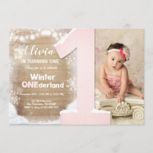 Invitation Onederland Pink Snowflake Girl 1er anniversaire