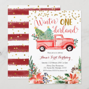 Invitation Onederland Red Christmas Truck Anniversaire