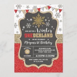 Invitation Onederland Red Gold Snowflake 1er anniversaire