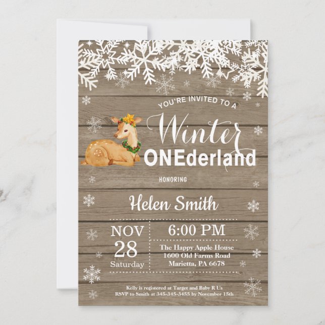Invitation Onederland Rustic Deer 1er anniversaire (Devant)