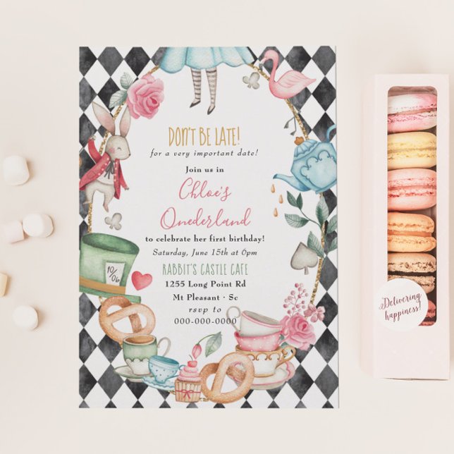 Invitation Onederland Tea Anniversaire Fête Fille Premier ann (Créateur téléchargé)