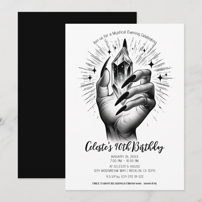 Invitation Ongles Noirs Longs Énergie Cristalline Anniversair (Devant / Derrière)
