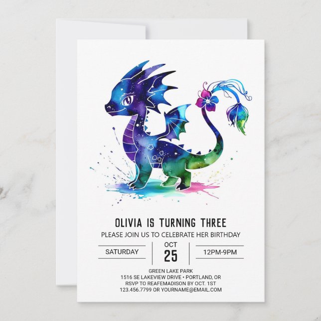 Invitation Online Simple Dragon Digital Girl Anniversaire (Devant)