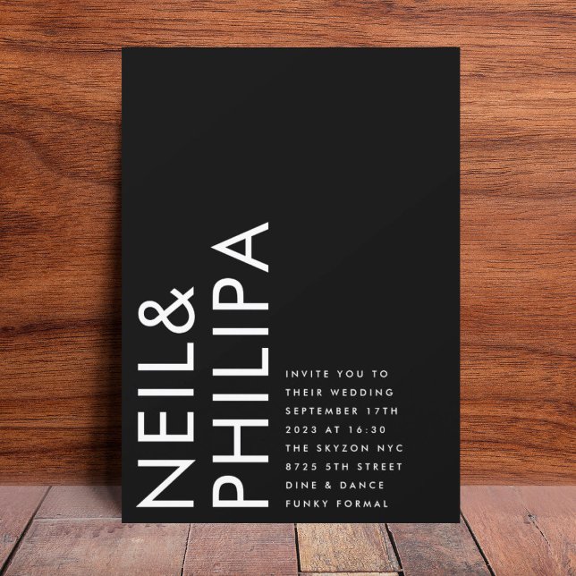 Invitation Onyx Black Ultra Modern Bold NOMS Simple Mariage (Créateur téléchargé)