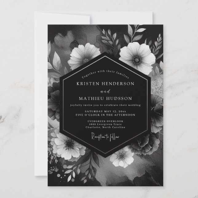 Invitation Onyx Floral Noir Wedding (Devant)