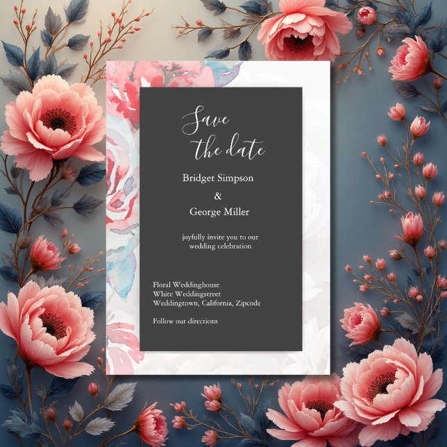 Invitation onyx noir rose d'aquarelle florale sécurité de la  (Créateur téléchargé)