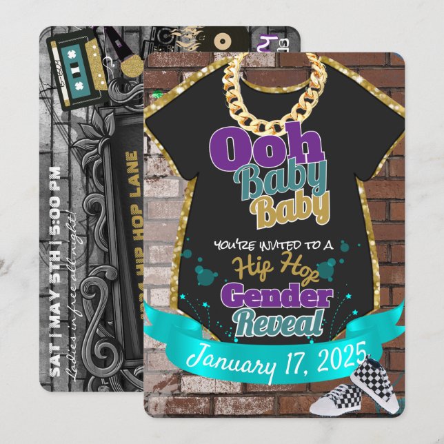 Invitation Ooh Baby Baby|Purple & Turquoise Hip hop Genre Rev (Devant / Derrière)