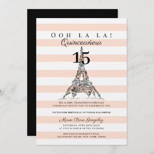 Invitation Ooh La Floral Tour Eiffel Paris Quinceañera