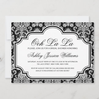Invitation Ooh La La Black Et White Damask Fête des mariées I
