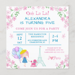 Invitation Ooh La La ! Paris Fille Et Poodle Anniversaire