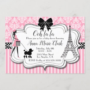 Invitation Ooh la la - Paris Poodle Baby shower rose