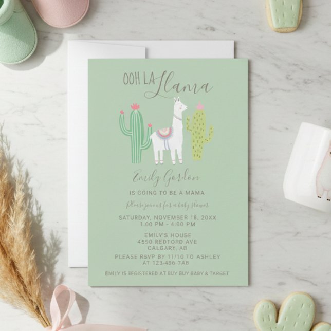 Invitation Ooh La Llama Baby shower mignon turquoise & brun s (Créateur téléchargé)