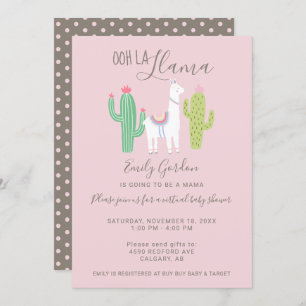 Invitation Ooh La Llama Baby shower virtuel mignon rose brun