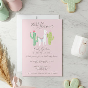 Invitation Ooh La Llama Baby shower virtuel mignon rose brun