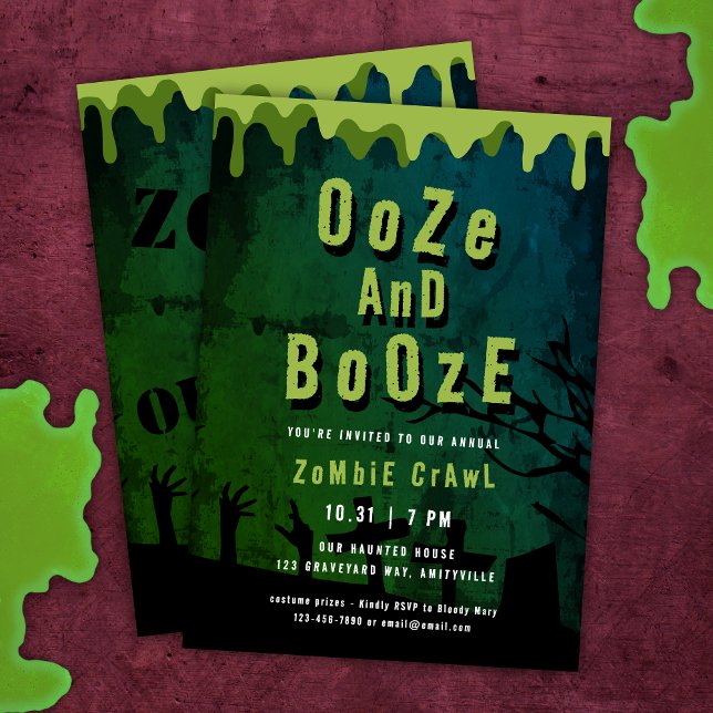 Invitation Ooze Et Booze Effrayant Halloween Zombie Crawl (Créateur téléchargé)