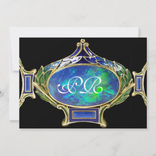 INVITATION OPALE BLEU VERT, MONOGRAMME DE JOAILLERIE EN OR AR