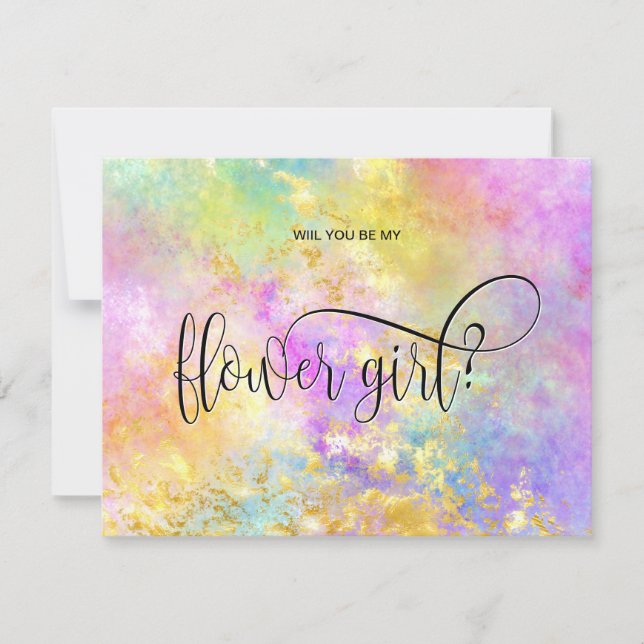 Invitation opale holographique seras-tu ma demoiselle d'honne (Devant)