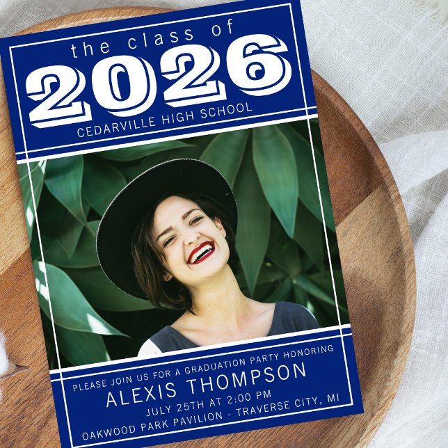 Invitation Open House 2025 de la fête des diplômés Photo Blue (Créateur téléchargé)