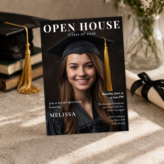 Invitation Open House Graduation Photo Invite (Editable open house graduation invite with modern magazine style design)