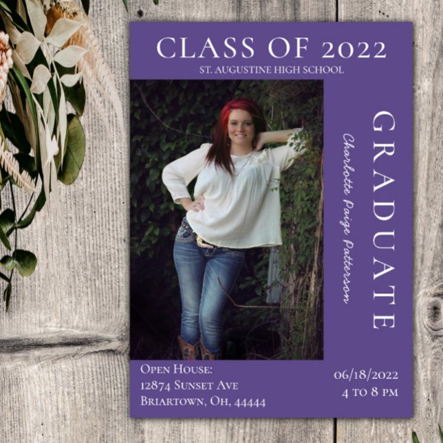 Invitation Open House - Graduation Photo Moderne | Violet (Purple Modern Photo Graduation Open House Invitation)
