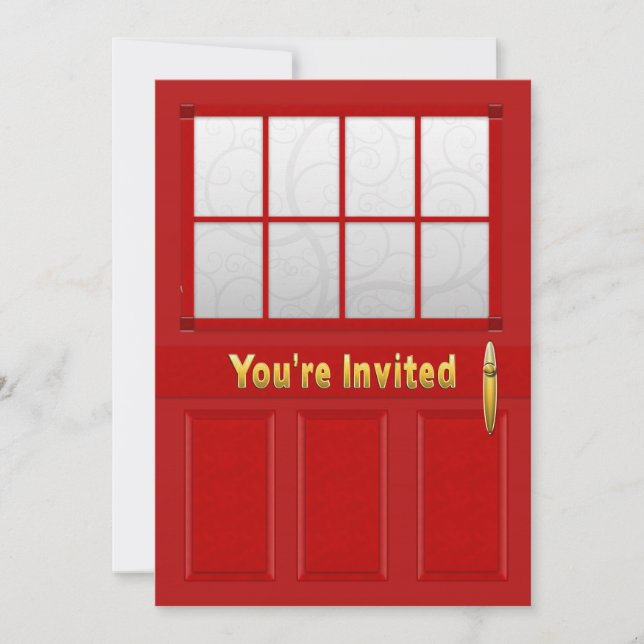 Invitation Open House - Portes rouges - Texte or (Devant)