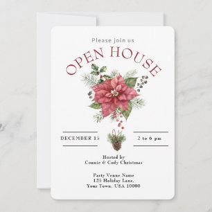 INVITATION OPEN HOUSE RED CHRISTMAS POINSETTIA