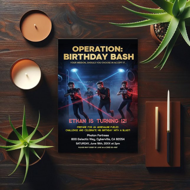 Invitation Opération Laser Tag Bash d'anniversaire (Créateur téléchargé)