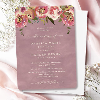 Invitation Ophelia Floral Cottagecore Monogramme Mariage