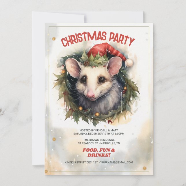Invitation Opossum Watercolor (Devant)