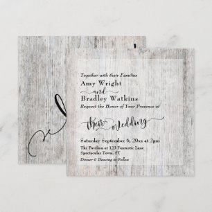 Invitation Option de mariage carré en bois gris rustique