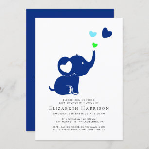 Invitation Option virtuelle Baby shower bleu éléphant minimal